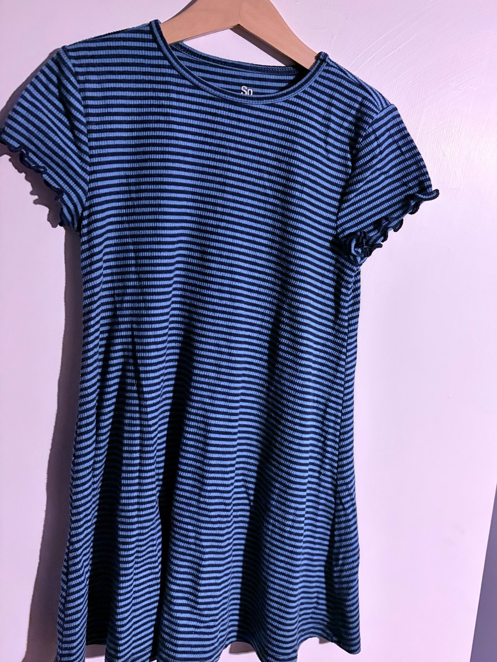 SO Blue and Black Striped Casual Kids Dress